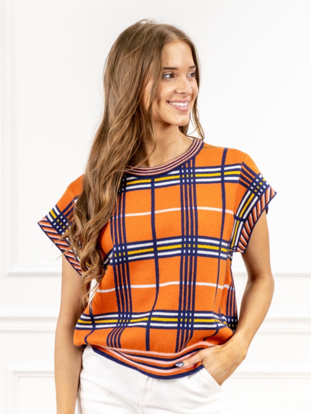 THML Plaid Knit Sweater Top